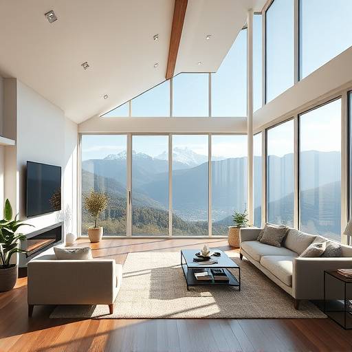 Salon spacieux et lumineux avec vue sur les montagnes