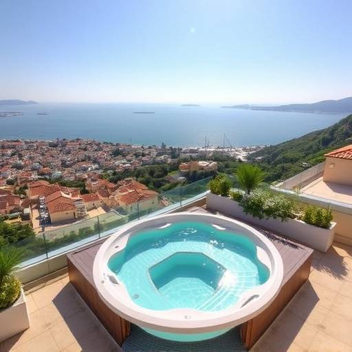 Vue panoramique de l'appartement Le Toit Bleu à Beaulieu-sur-Mer avec son jacuzzi sur le toit